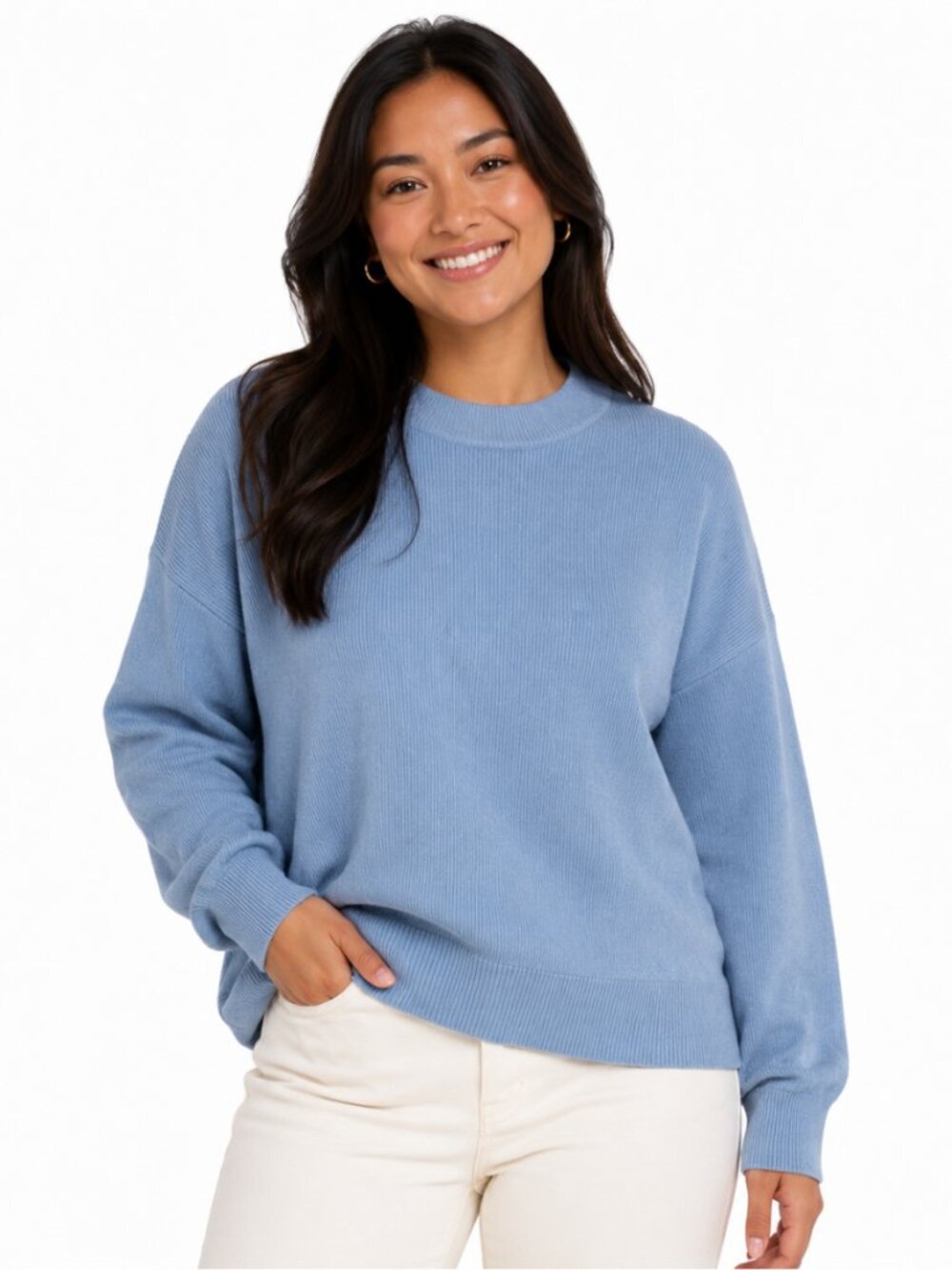 Women’s Oversized Long Sleeve Batwing Sweater–Aoudery–Blue Denim–Size L – NWOT